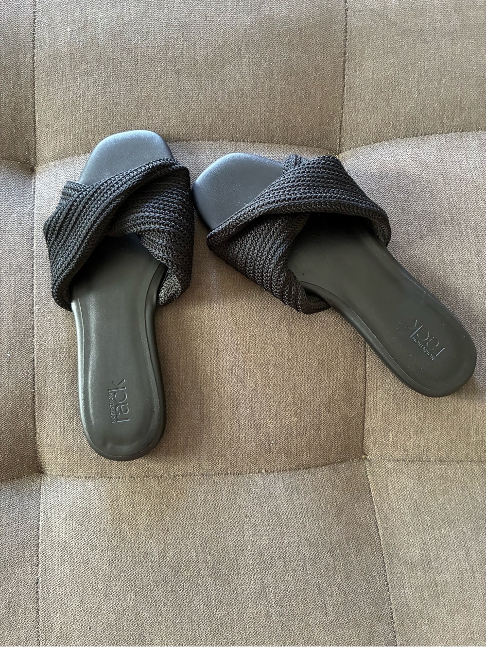Black Knitted Crossband Slide Sandals - TACK